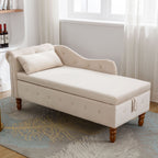Chaise Lounge Indoor, Lounge Chair For Bedroom With Storage & Pillow, Modern Upholstered Rolled Arm Chase Lounge For Sleeping With Nailhead Trim For Living Room Bedroom Office