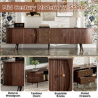 70" TV Stand With Tambour Doors And Fluted Drawers - Dark Brown