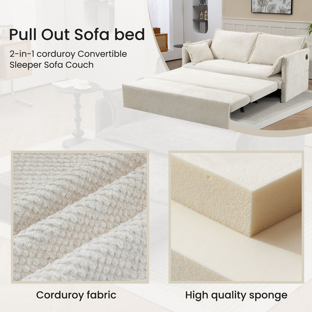 Pull Out Sofa Bed, Convertible Sleeper Sofa Couch, Side Storage, And USB / C - Type Charging Ports Chair