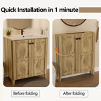 Folding Floor Cabinet With Ceramic Sink, Space Saving