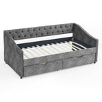 Upholstered Tufted Daybed With 2 Drawers, Waved Arms