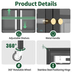Media Storage Cabinet With Wheels, 4 Adjustable Glass Shelves & Door, Heavy-Duty - Black