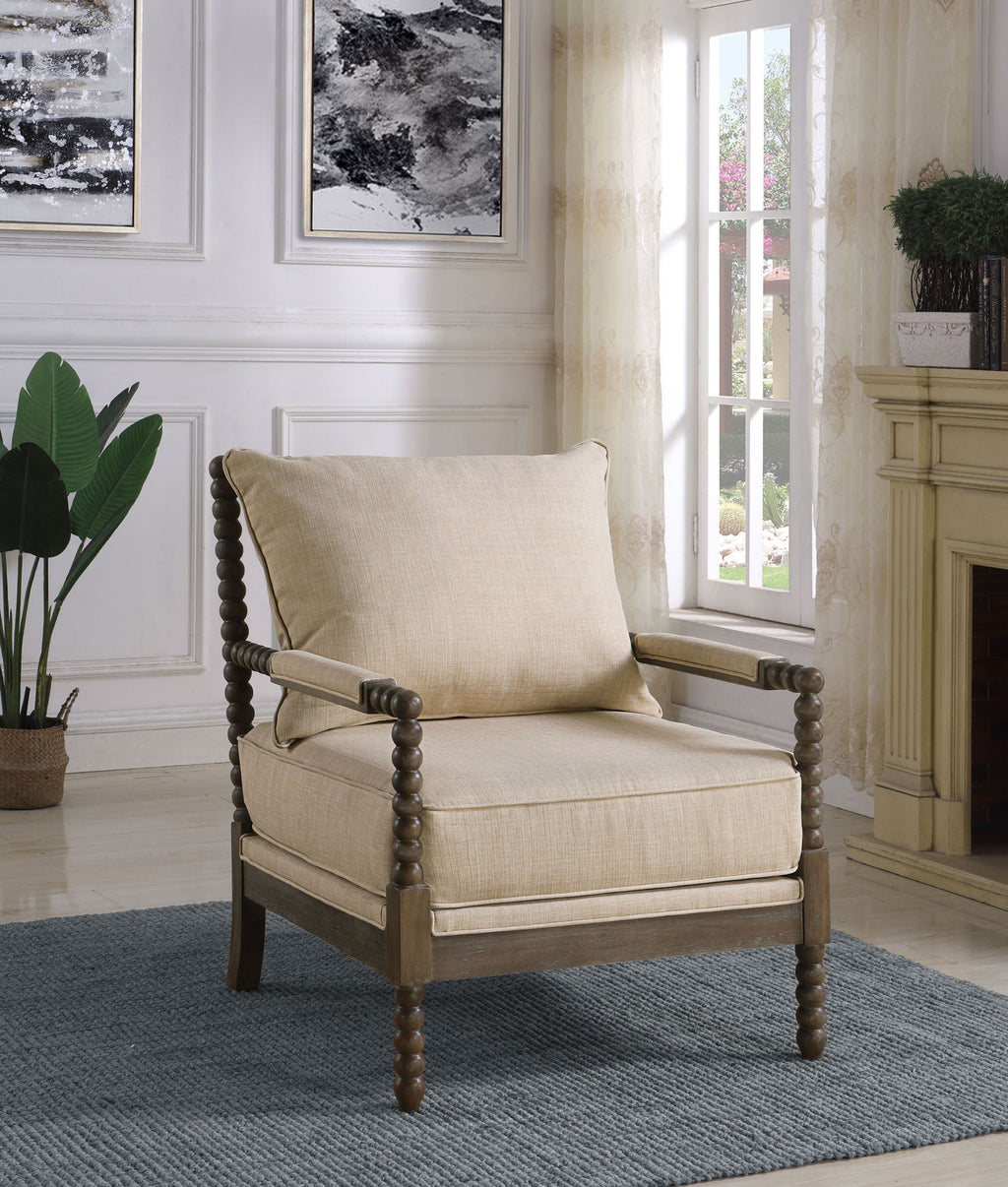 Blanchett Upholstered Bobbin Accent Chair Beige and Distressed Brown