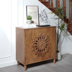 2 Door Accent Storage Cabinet With Floral Design, Sideboard For Living Room - Dark Brown