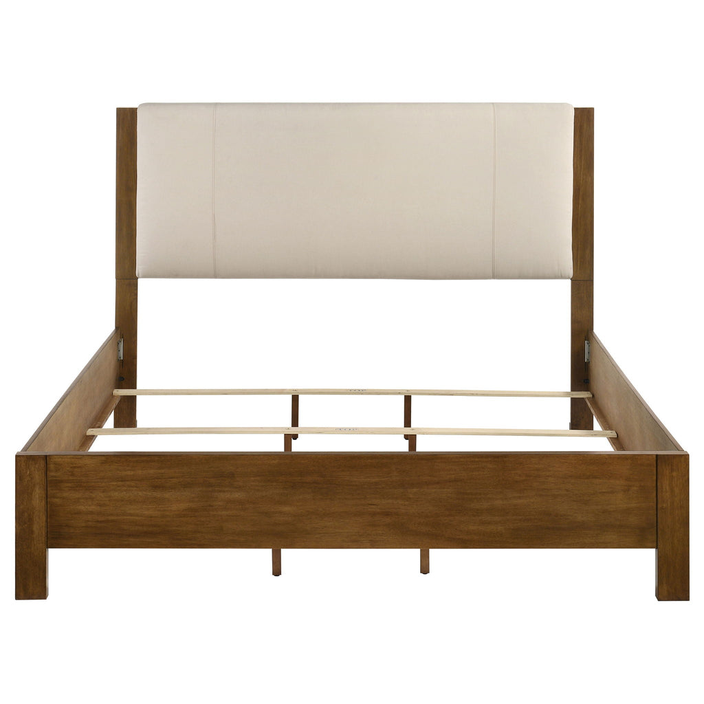 Adderley Eastern King Wood Panel Bed Cream and Warm Brown