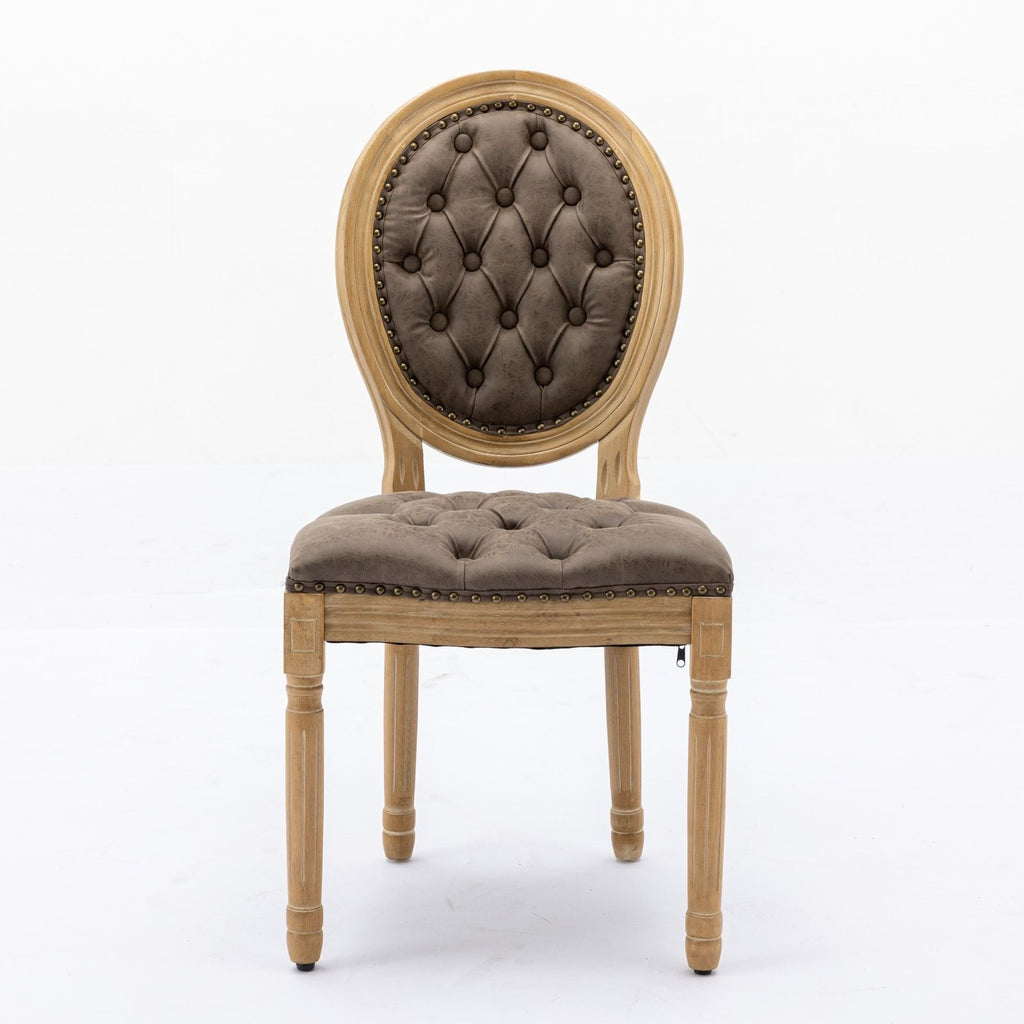 French Style Solid Wood Frame Antique Painting, Hand-Pulled Buckle Decoration Artificial Dining Chair With Nailhead Trim, Wood Legs