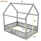 Wood House Bed With Fence And Door