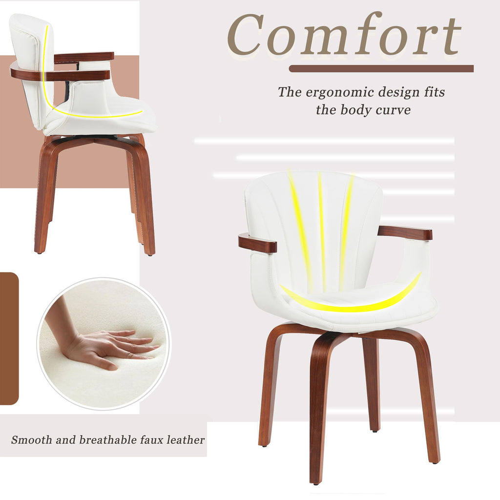 Bentwood Swivel Dining Chairs (Set of 2) - White / Walnut