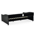 Upholstered Tufted Daybed With 2 Drawers, Waved Arms
