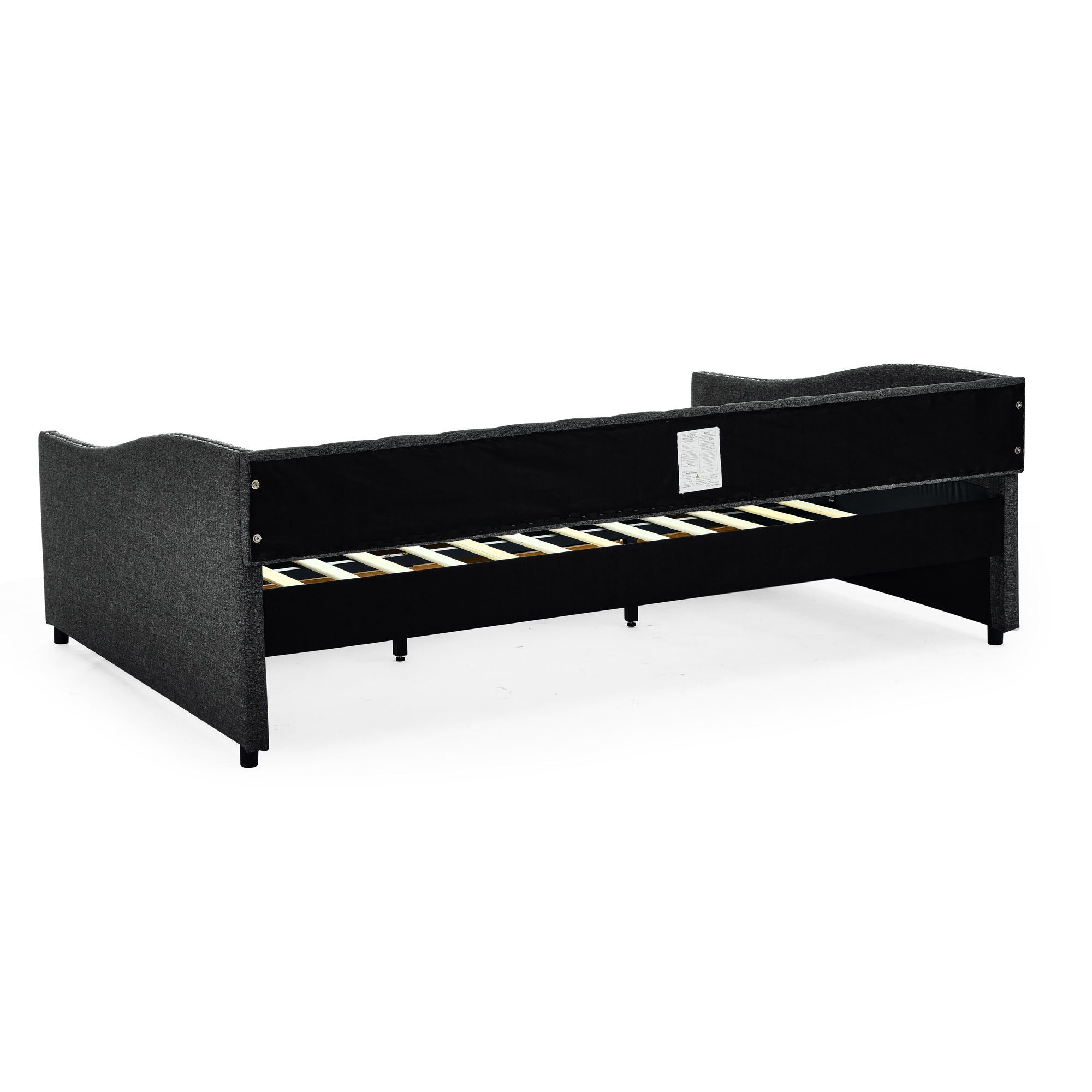 Upholstered Tufted Daybed With 2 Drawers, Waved Arms