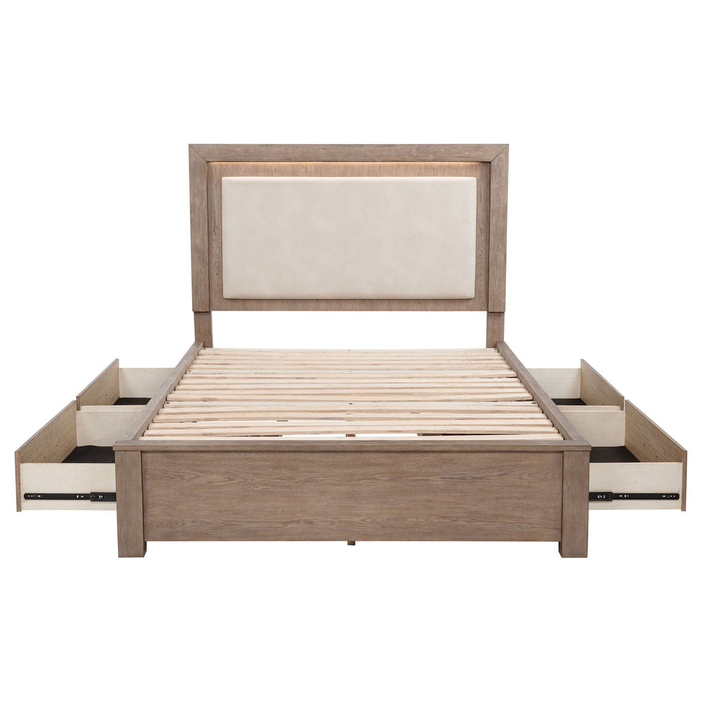 Kenora 56-inch Queen LED Storage Bed Barley Brown