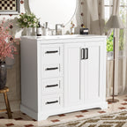 Bathroom Vanity With Sink, Soft Close Doors, Adjustable Shelf & 3 Drawers