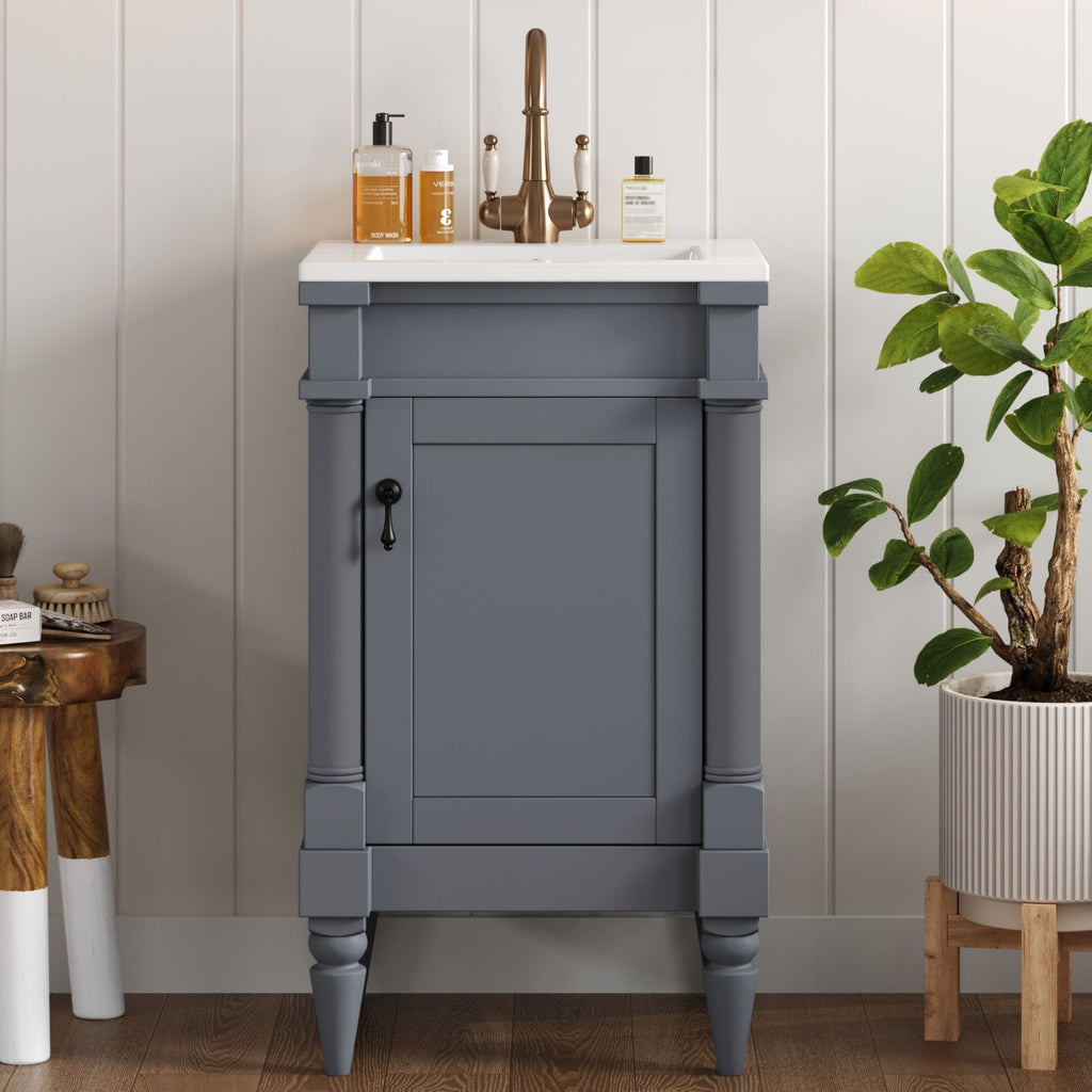 Bathroom Vanity With Sink, Storage Cabinet With Door, Drop In Sink, Compact Freestanding Design