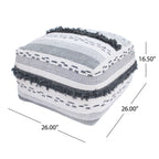 Karim - Faux Yarn Large Pouf, Durable - Ivory / Gray