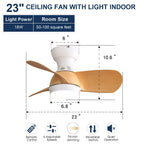 23" Bedroom Ceiling Fan With 3 Color Dimmable 3 ABS Blades Remote Control Dc Motor With 18W Led Light