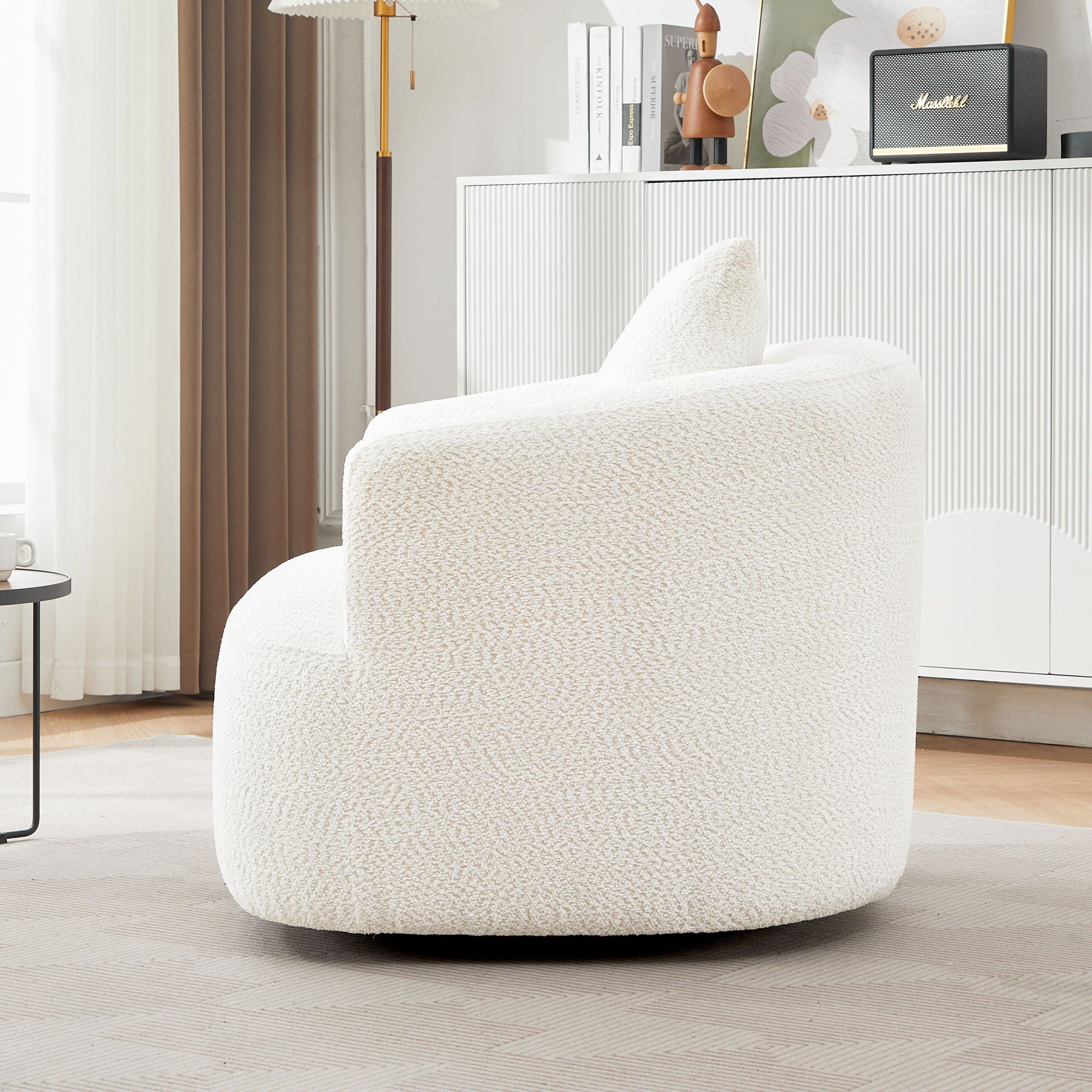 360° Swivel Barrel Sofa Chair With Throw Pillow, Upholstered Accent Chair