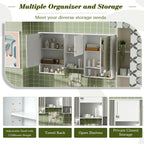 Wall-Mount 3-In-1 Mirror Cabinet With Adjustable Shelf, Soft-Closing Hinges, Rectangular Design - White