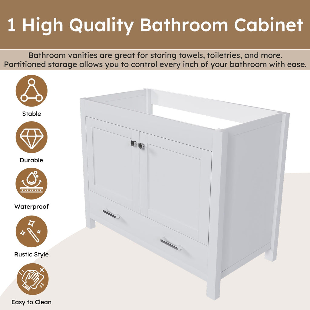 42" Bathroom Vanity Base With Doors And Drawer - White
