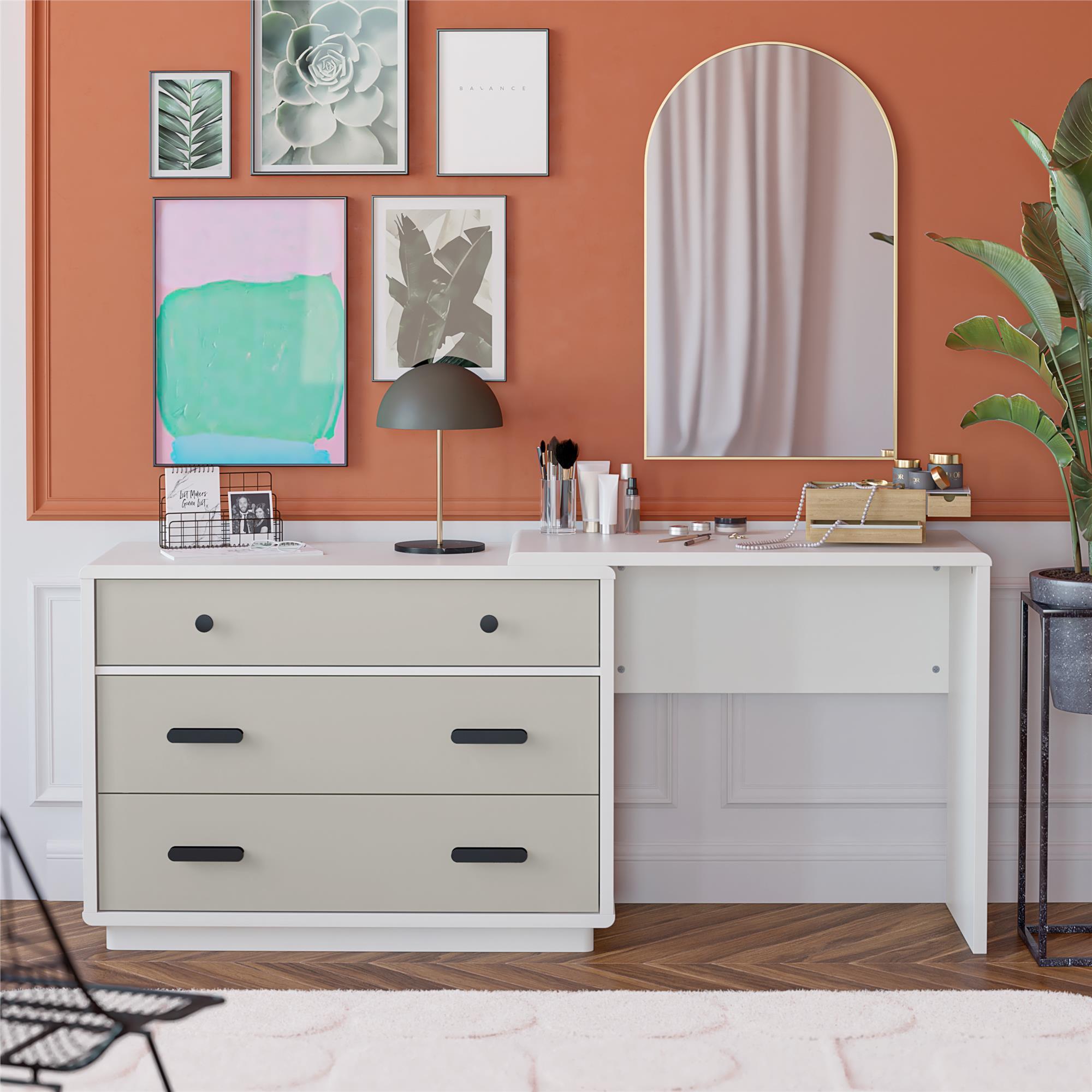 Valencia - 3 Drawer Dresser And Desk - Taupe