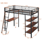 Loft Metal Bed With 3 Layers Of Shelves And Desk, Stylish Metal Frame Bed With board