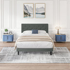 Modern Upholstered Platform Bed Frame With Button Tufted Fabric Headboard