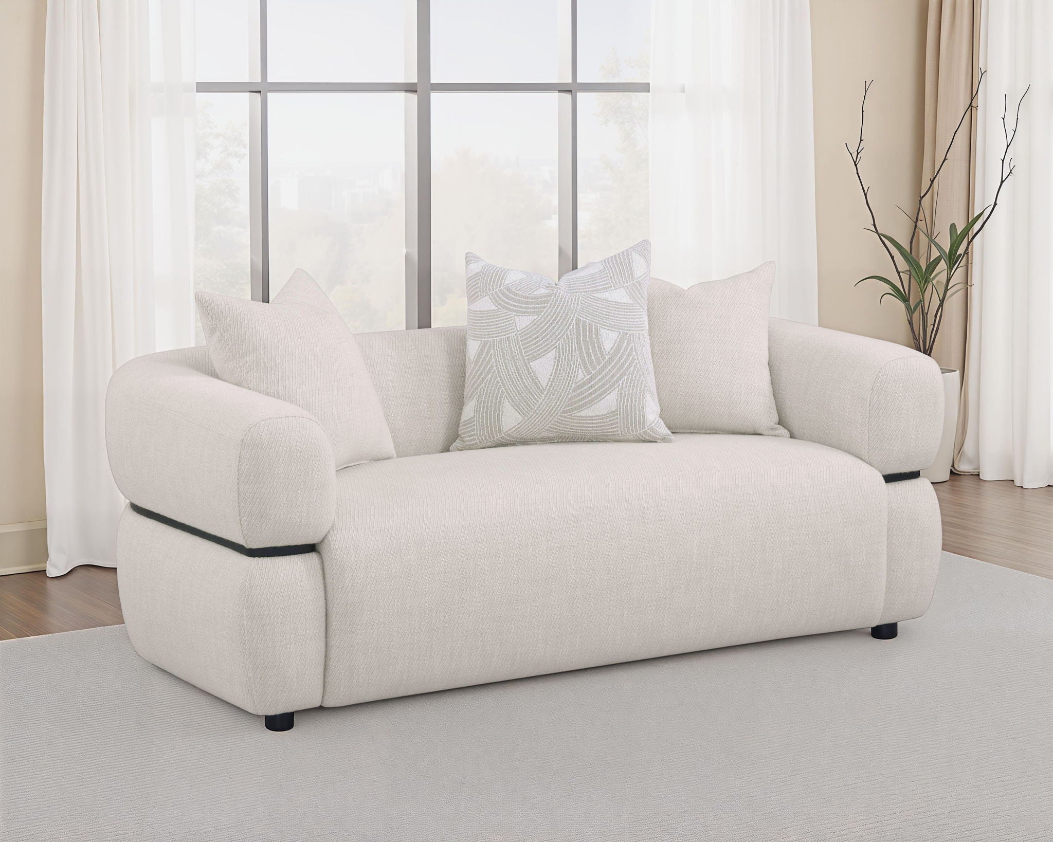 Jeanette 73-inch Fabric Upholstered Round Arm Loveseat Beige