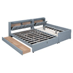 Upholstered Mother & Child Bed With Hydraulic Storage System, Drawer Box, Bedhead Storage Shelf And 2 Pairs Of Sockets & USB Ports