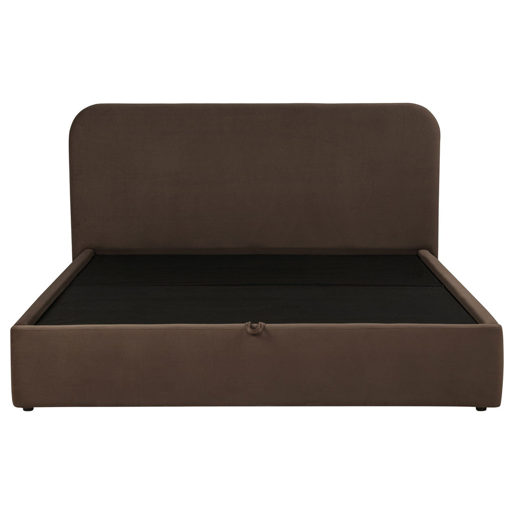 Anders Upholstered Eastern King Storage Lift Platform Bed Chocolate