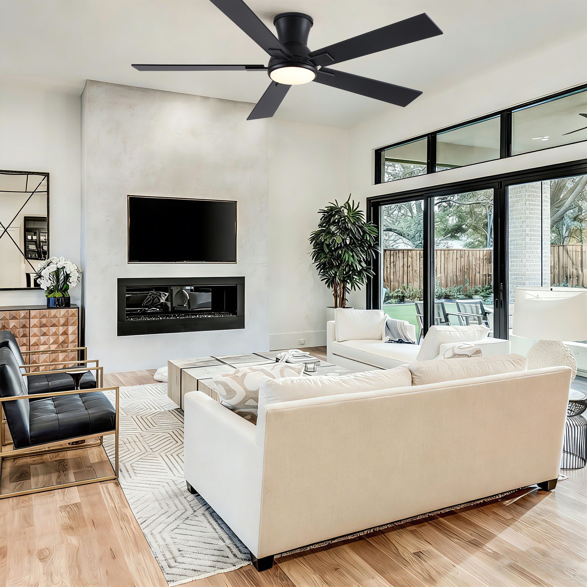 Low Profile Flush Mount Intergrated LED Ceiling Fan With Light And Reversible Quiet Motor