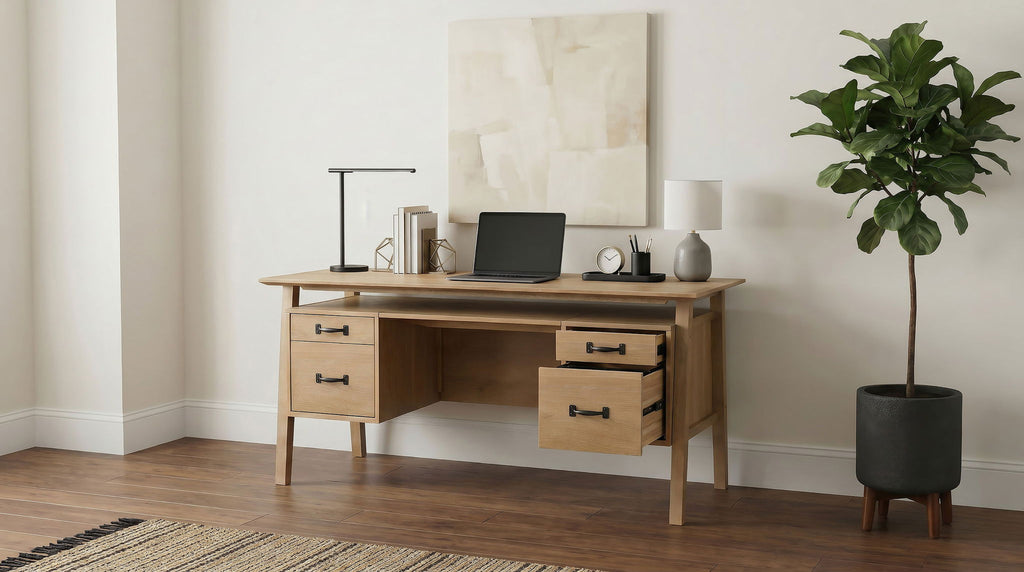 Goodson 64-inch 4-Drawer Double Pedestal Computer Desk Distressed Light Brown