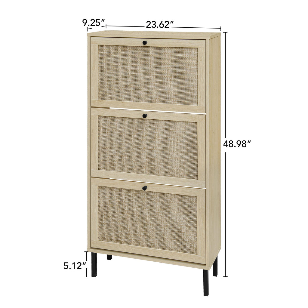 Modern Rattan 3 Door Shoe Rack Cabinet For Entryway