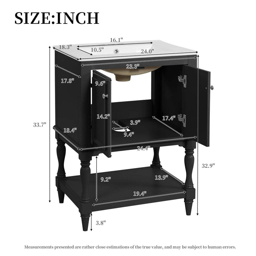 Modern Bathroom Vanity With Sink, Rectangular Cabinet With Open Shelf And Closed Storage