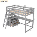 Modern Loft Bed With Built In Desk, Shelves, And 2 Drawers