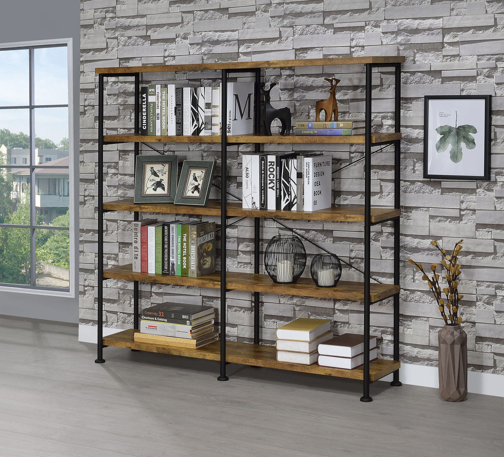 Analiese 63-inch 4-shelf Double Bookshelf Rustic Nutmeg