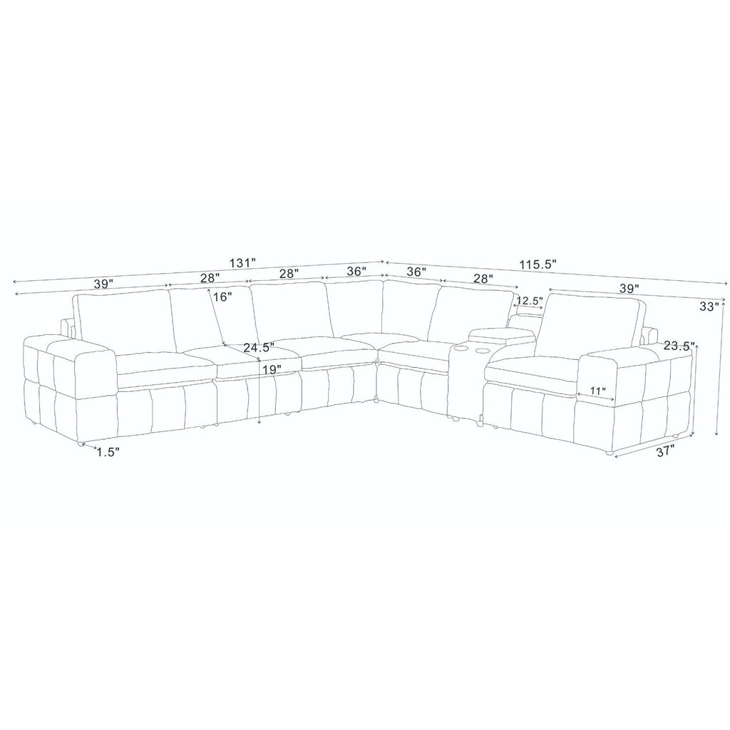 Upholstered Large Arms Sectional With Recliner Seats