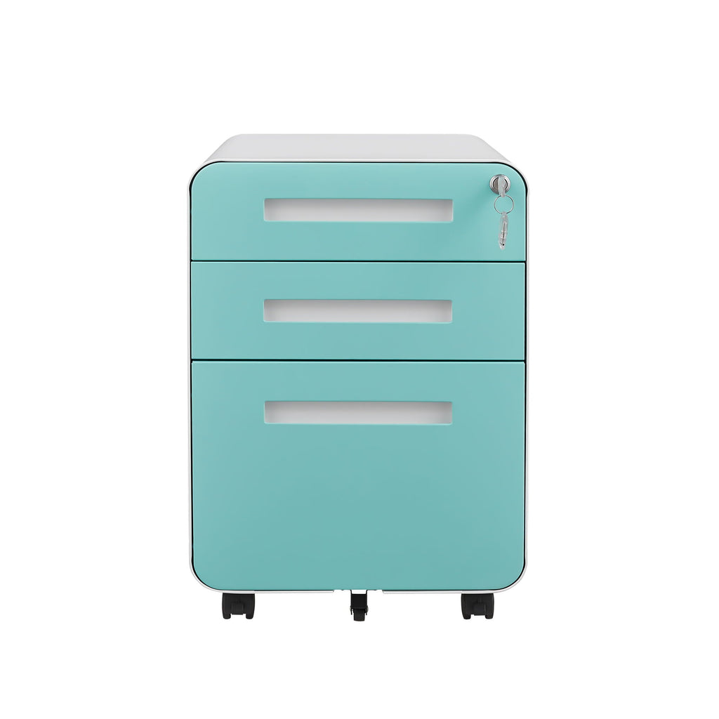 3 Drawer Mobile File Cabinet Under Desk Office, Simple Style Versatile Storage Cabinet For Legal / Letter / A4 Files, 5 Wheel Design Anti-Tilting Cold Rolled Steel Waterproof Moisture-Proof