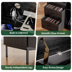Eco-Friendly Vinyl Record Player Stand With Flip-Top Storage, Media Console With Dual Outlets And Dustproof Drawers