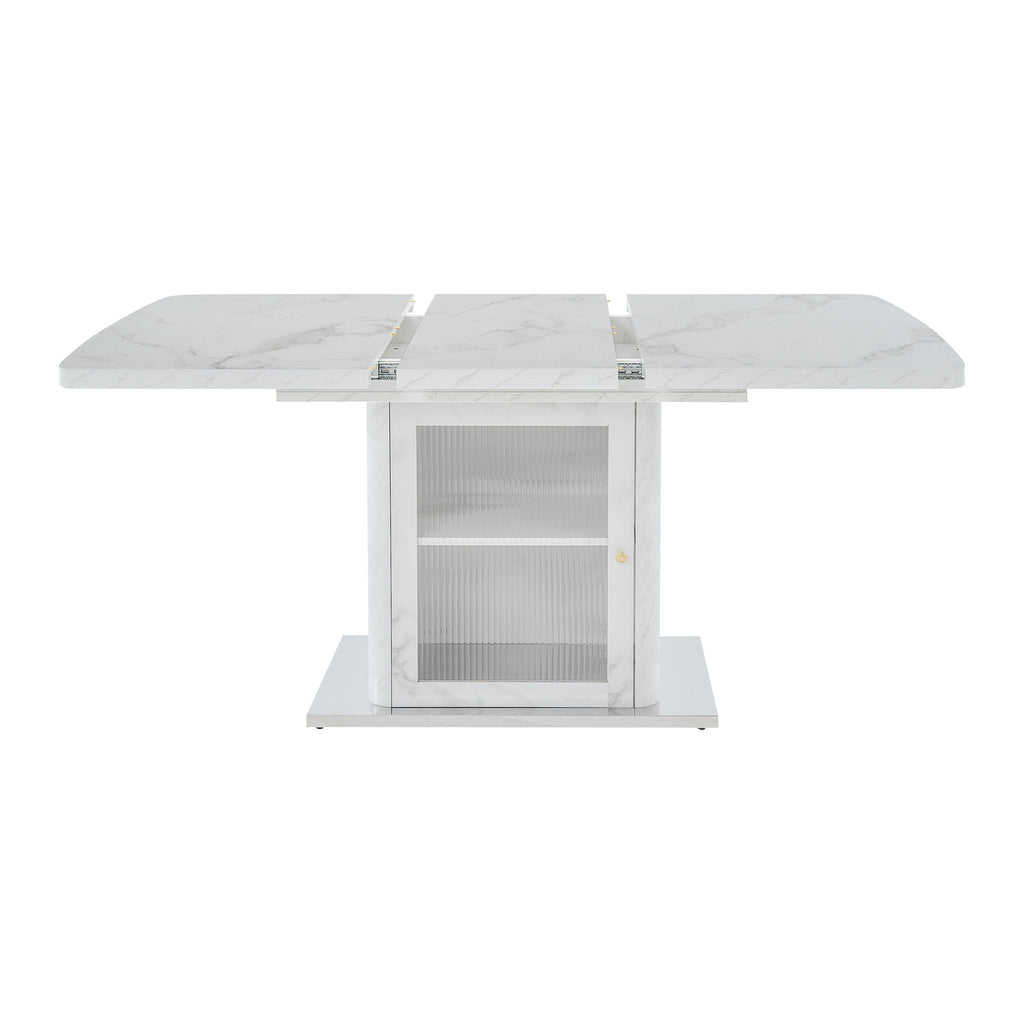 Modern Rectangle Dining Table With Stretchable Top, Storage Cabinet
