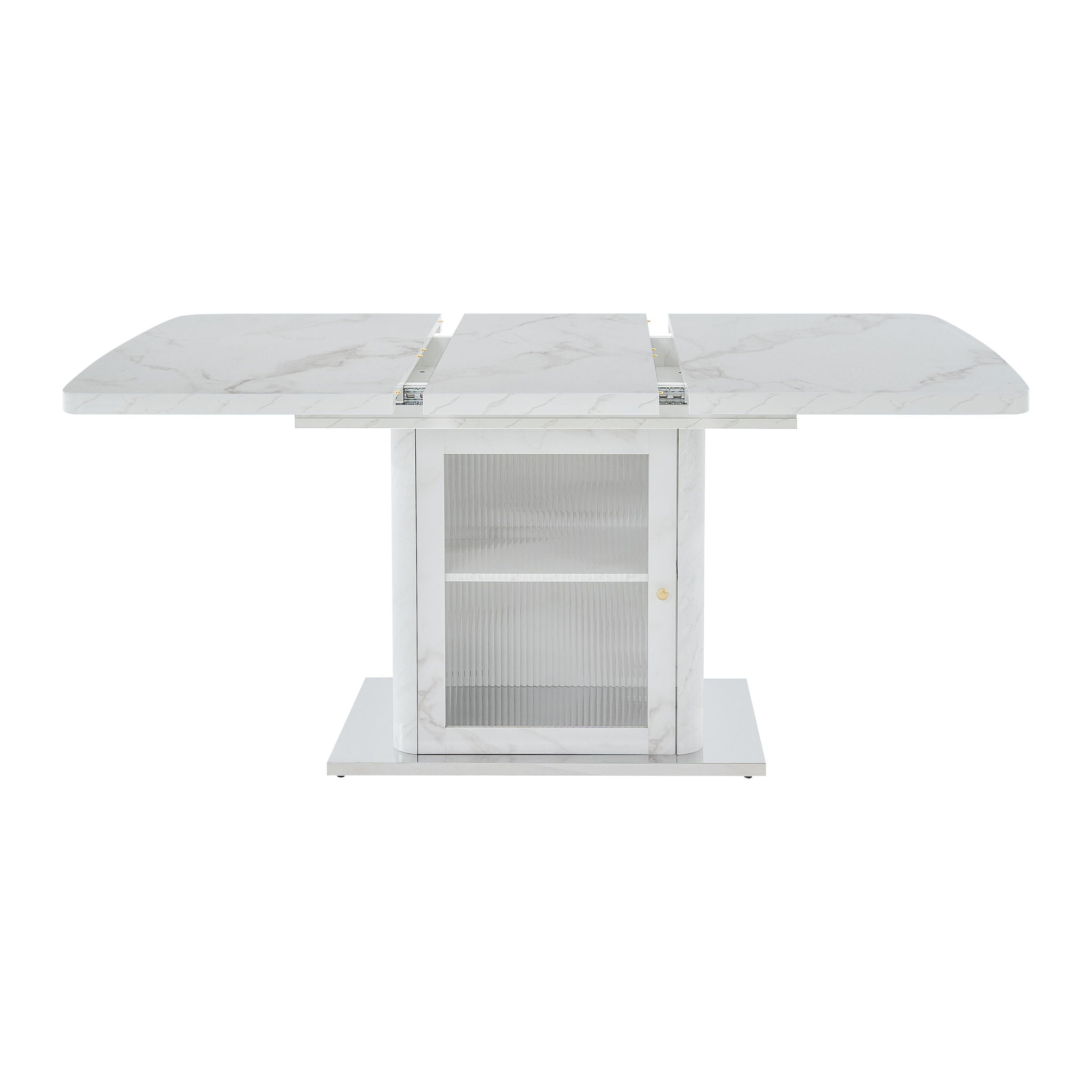 Modern Rectangle Dining Table With Stretchable Top, Storage Cabinet