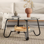 Retro Minimalist Style Metal Frame Double Layer Tempered Glass Coffee Table