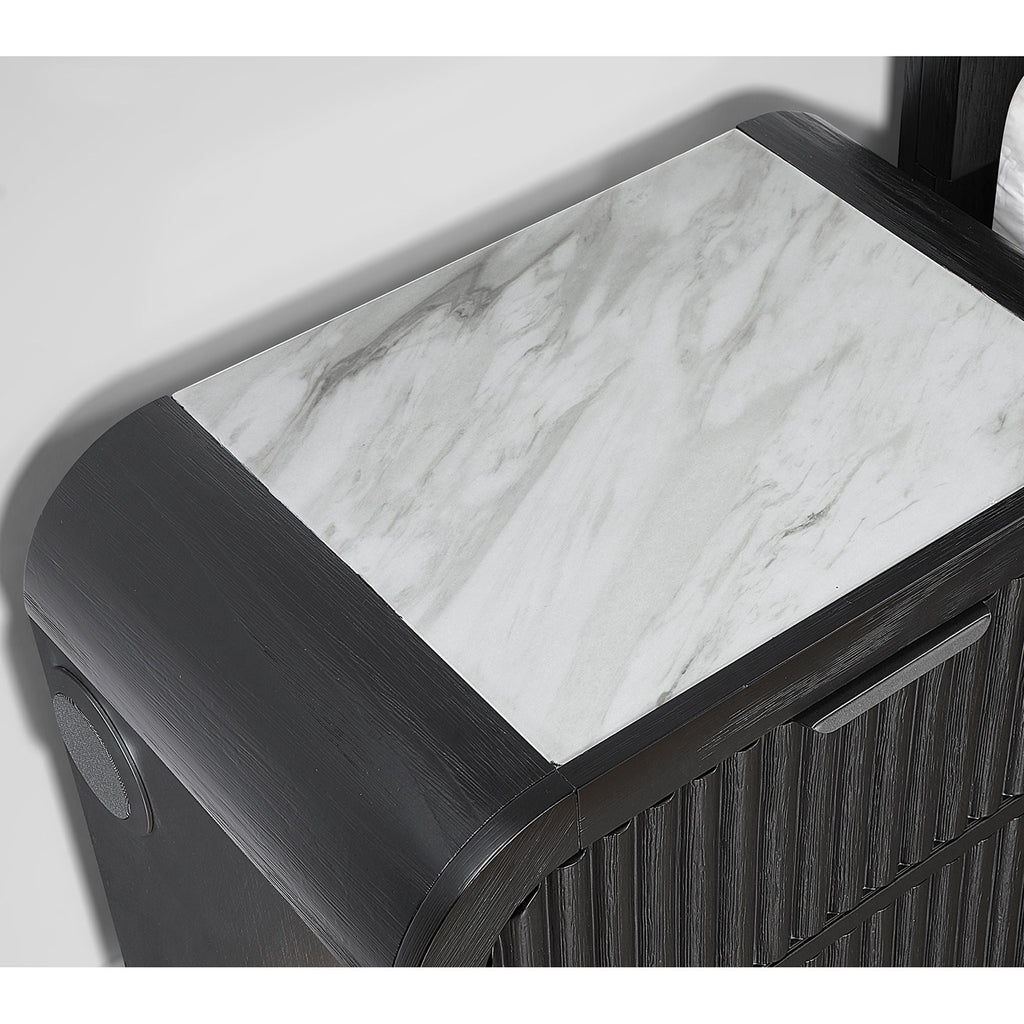 Beverly - Nightstand With Cooler And Speaker, LED Light, Rounded Sides - Black White