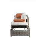Salena - Patio Sofa With 2 Pillows & Ottoman - Beige Fabric & Gray Wicker