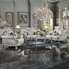 Dresden - Loveseat With 3 Pillows - Synthetic Leather & Bone White