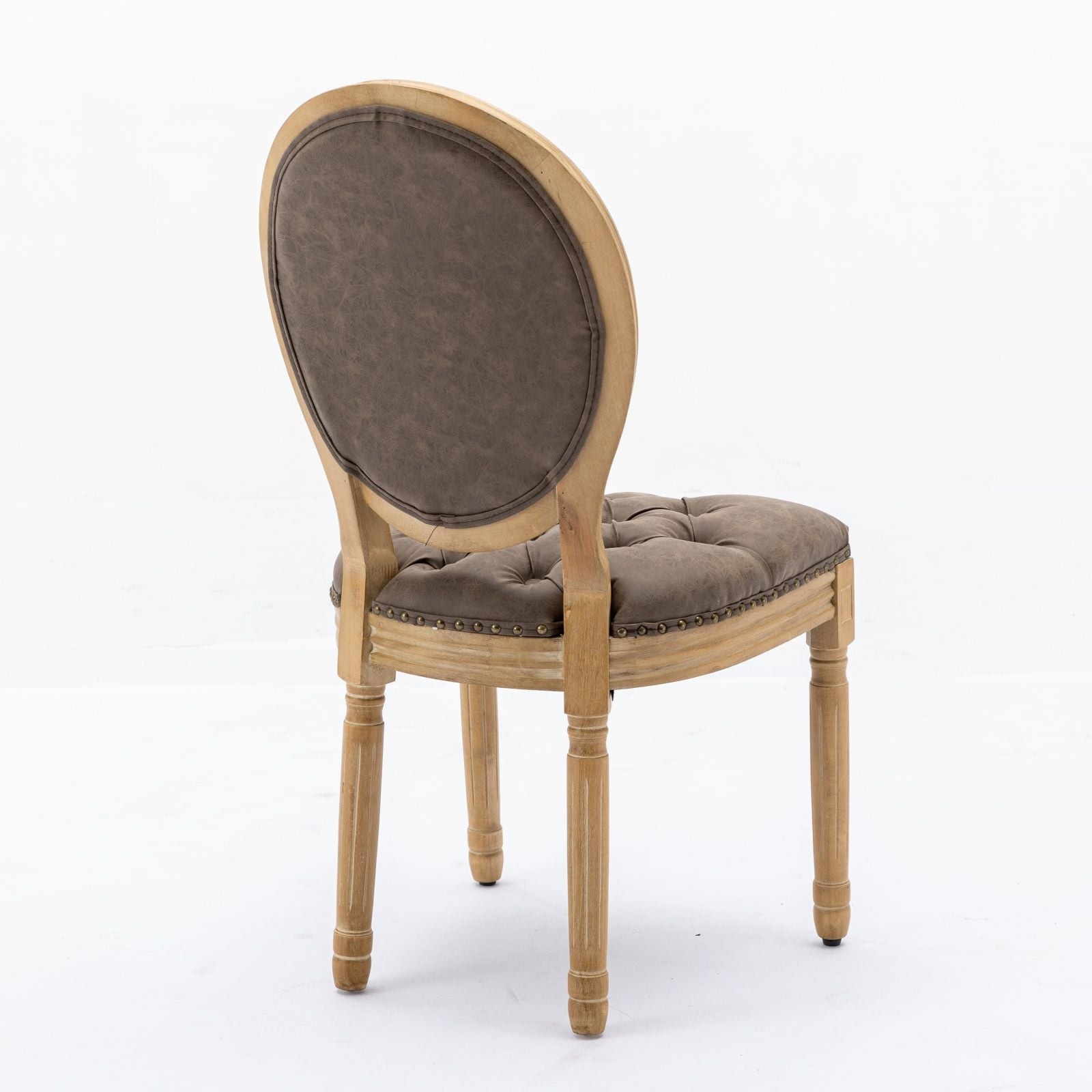 French Style Solid Wood Frame Antique Painting, Hand-Pulled Buckle Decoration Artificial Dining Chair With Nailhead Trim, Wood Legs