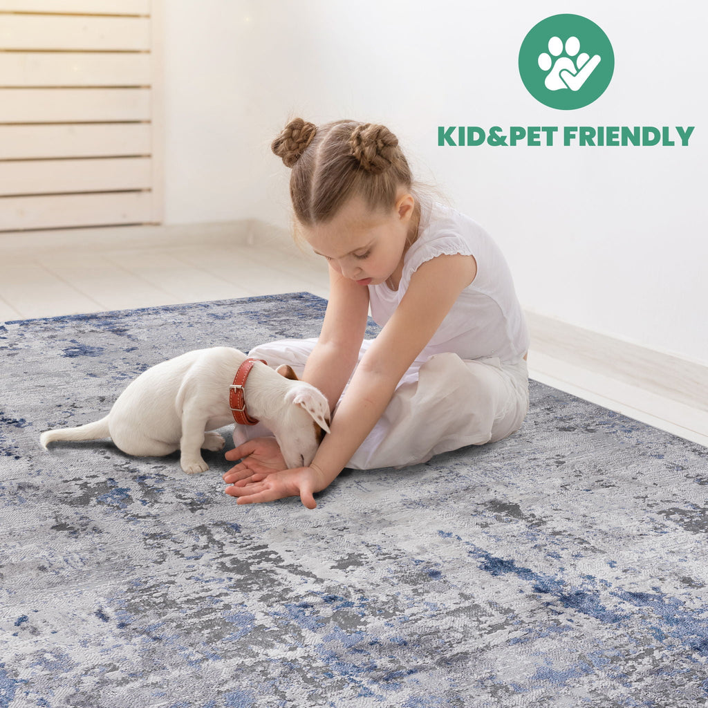 Marfi - 6' X 9' Abstract Area Rug - Silver / Blue
