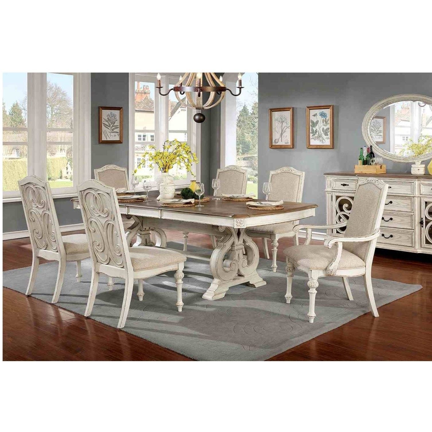 Rustic Dining Set With Table And Upholstered Chairs