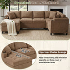 U Shaped Sectional Sofa, Corner Living Room Couch With Built In Cup Holders, Storage, USB Ports