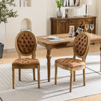 French Style Solid Wood Frame Antique Painting, Hand-Pulled Buckle Decoration Artificial Dining Chair With Nailhead Trim, Wood Legs