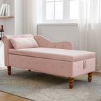 Chaise Lounge Indoor, Lounge Chair For Bedroom With Storage & Pillow, Modern Upholstered Rolled Arm Chase Lounge For Sleeping With Nailhead Trim For Living Room Bedroom Office