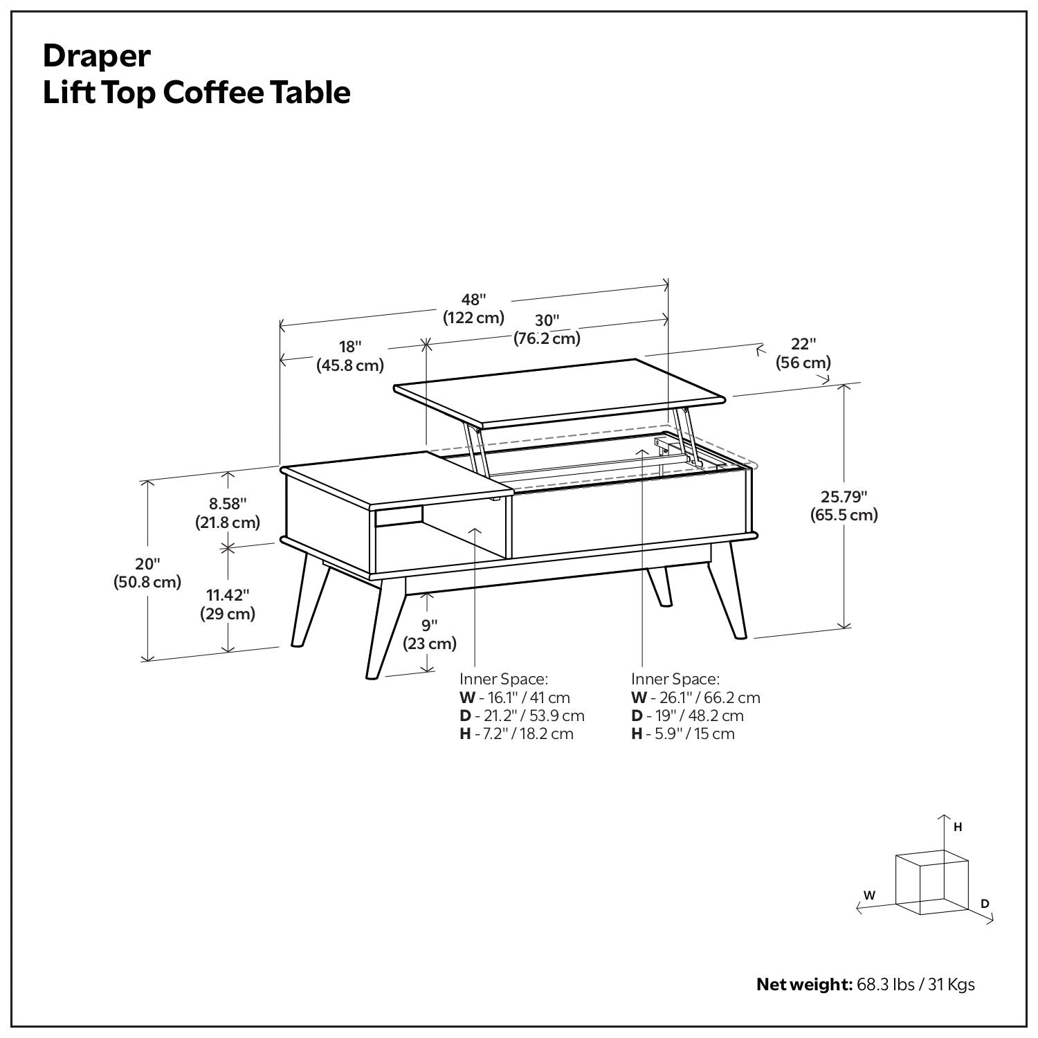 Draper - Lift Top Coffee Table - Teak